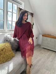 Wine Half Mesh Slip Olivia