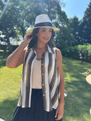 Khaki Striped Sleeveless Blouse Lola