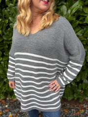 Grey Stripe Knitted Jumper Anne