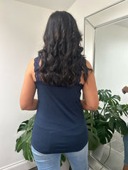 Navy Lace Ribbed Vest Libby