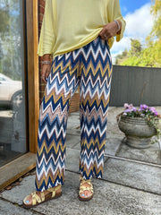 Navy Zig Zag Wide Leg Trousers