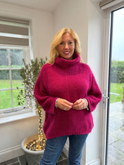 Raspberry Roll Neck Shimmer Knit Susan