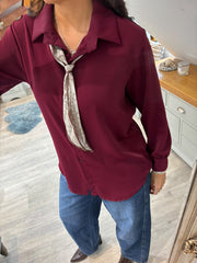 Wine Scarf Detail Blouse Belle