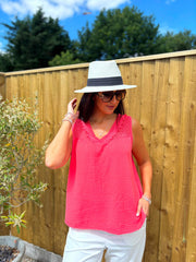Coral Floral Mesh Bubble Cotton Top Robin