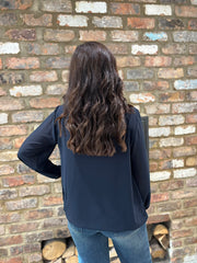 Navy Pleat Detail Chiffon Blouse Molly