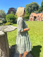 Khaki Mesh Lace Panel Dress Vivian