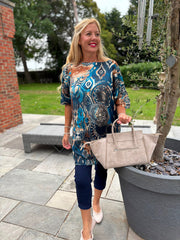 Blue Mixed Print Knit Dress Delilah