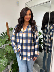 Navy Checked Blouse Nova