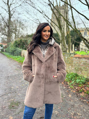 Mocha Luxury Faux Fur Hooded Coat Aspen