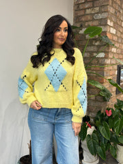 Butter Yellow Argyle Knit Jumper Heidi