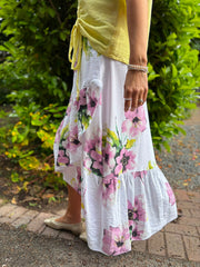 White Asymmetric Floral Frill Skirt Amy