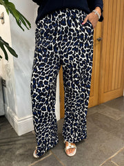 Navy Leopard Seam Front Trousers