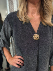 Black Shimmer Brooch Top Indy