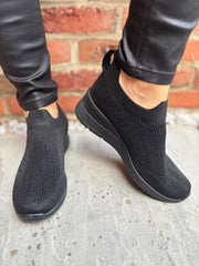 Black Diamante Slip On Trainers