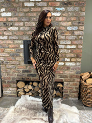 Mocha Velour Tiger Print Dress Haven