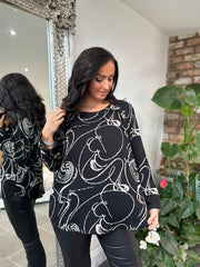 Black Swirl Button Knit Brenda