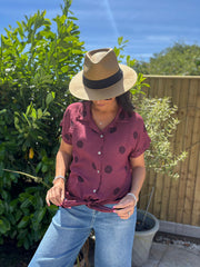 Wine Polka Dot Tie Front Blouse Tiana