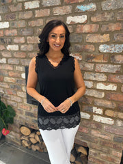 Black Ribbed Lace Trim Vest Primrose