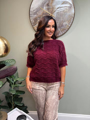 Wine Short Sleeve Chevron Knit Kenna