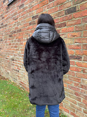 Black Luxury Faux Fur Hooded Coat Aspen