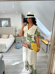 Cream Tropical Wide Leg Trousers Willow