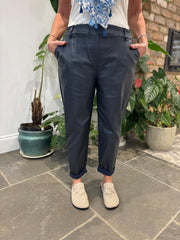 Navy Coated Trousers Sasha