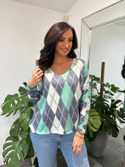 Mint Argyle Knit Top Georgia
