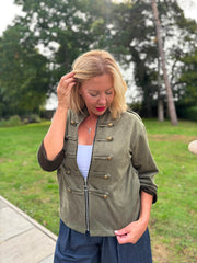 Khaki Military Suedette Jacket Cheryl