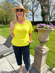 Yellow Net Sleeve Applique Tee Gemma
