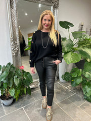 Black Pleather Drawstring Trousers