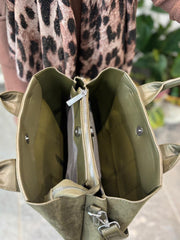 Khaki Multi Fabric Handbag