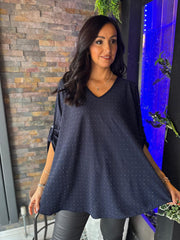 Navy Diamante V Neck Top Selina