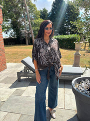 Chocolate Botanical Tie Front Blouse Brielle