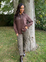 Chocolate Leopard Tie Detail Blouse Fern