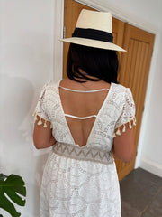 White Tassel Trim Maxi Dress Emery