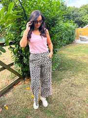 Pink Premium Leopard Pull on Wide Leg Trousers