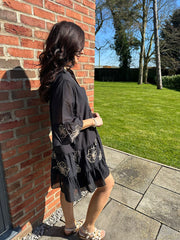 Black Floral Embroidered Shirt Dress Esme