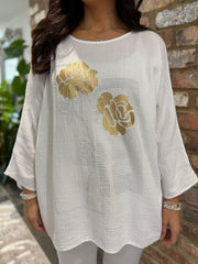 White Bubble Cotton Rose Top Katie
