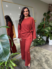 Rust Textured Trousers Set Liora