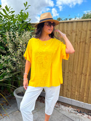 Yellow Embroidered Floral Top Frankie