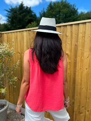 Coral Floral Mesh Bubble Cotton Top Robin