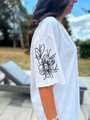 White Beaded Floral Tee Faith