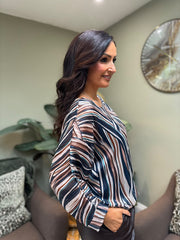 Navy Shimmer Stripe Tie Top Amanda