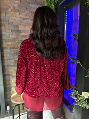 Wine Layered Velour Sequin Top Mercy