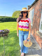 Multicolour Pastel Open Knit Top Marian
