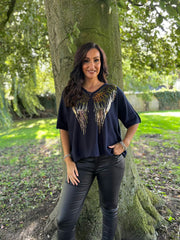 Navy Gold Angel Wings Knit Florence