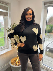 Black Heart Roll Neck Jumper Emmie