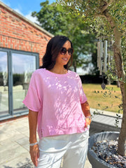 Pink Striped Textured Linen Top Anais
