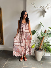 Mocha Vintage Paisley Dress Odette