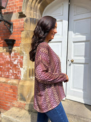 Wine Pattern Stripe Shimmer Top Freya